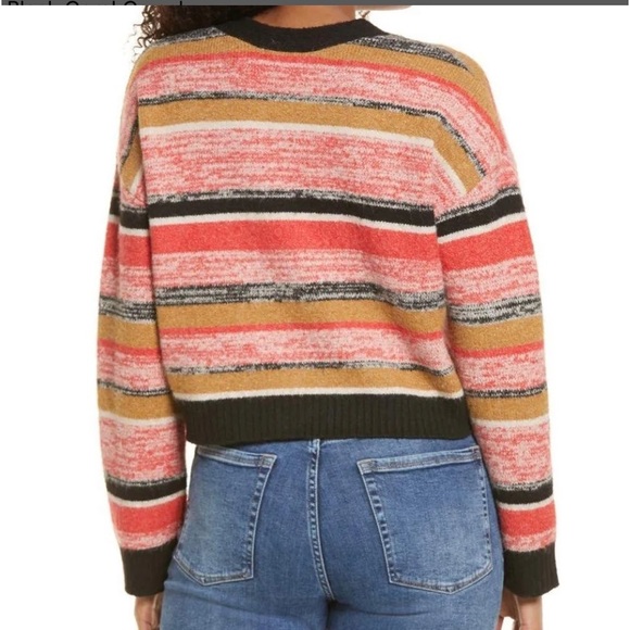NWT BP Nordstrom’s Cropped Cardigan Button Front Striped Sweater in black SZ M - Picture 4 of 10